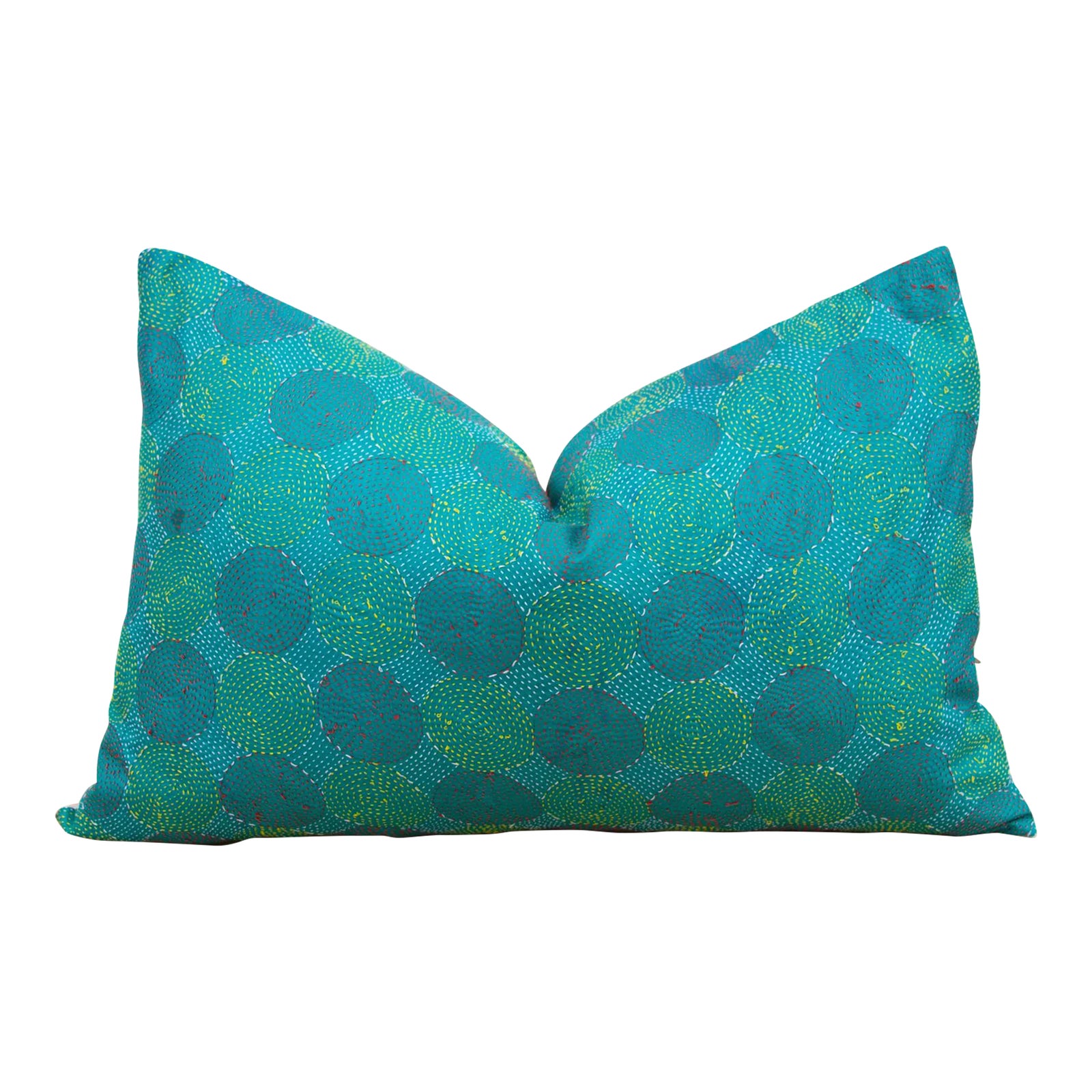 Teal Silk Kantha Pillow Cover Chairish