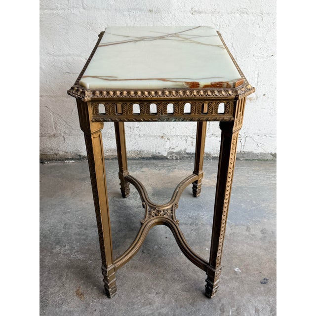 French Early 20th Century Louis XVI Style Table With Onyx Top For Sale - Image 3 of 5