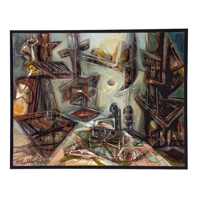 Mid 20th Century "Cross and Hooks" Oil on Canvas Painting by Alexander Meller For Sale