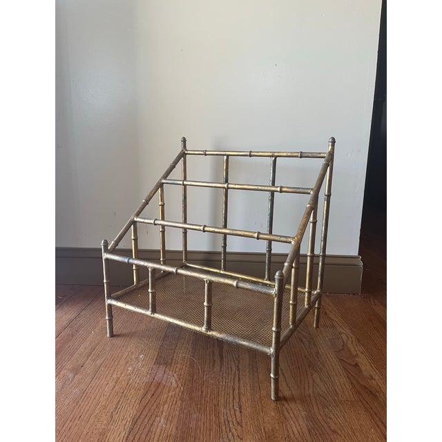 Mid 20th Century Gilt Bamboo Metal Magazine Holder For Sale - Image 4 of 8