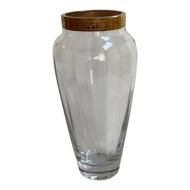 Vintage 1970s Lenox "Autumn" Collection 10" High Crystal Vase Handblown With 24k Gold Encrusted Band For Sale