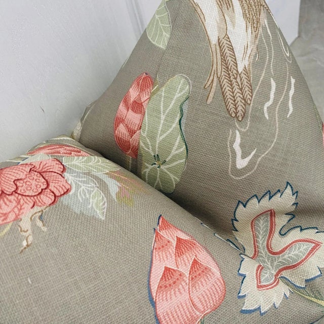 Asian Waterfowl & Lily Pads Down Pillows - a Pair For Sale - Image 6 of 8