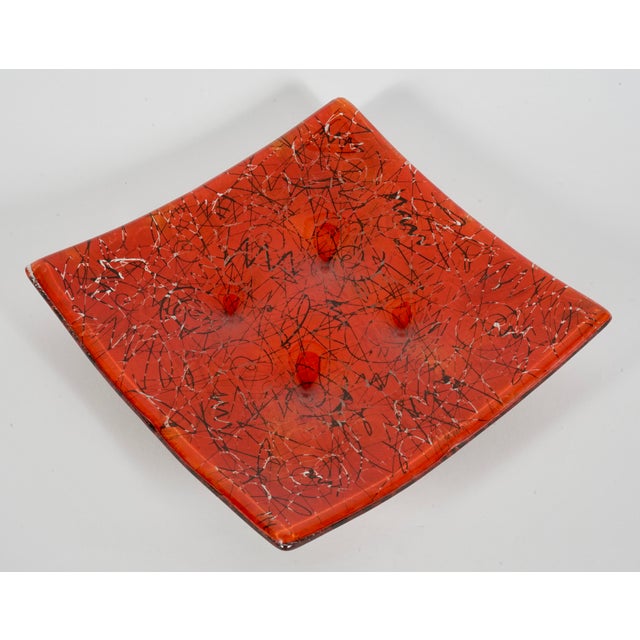 Mid 20th Century Mid 20th Century Andreas Meyer Israel Vered Meyer Signed Red Fused Nahariya Glass Platter Tray For Sale - Image 5 of 7