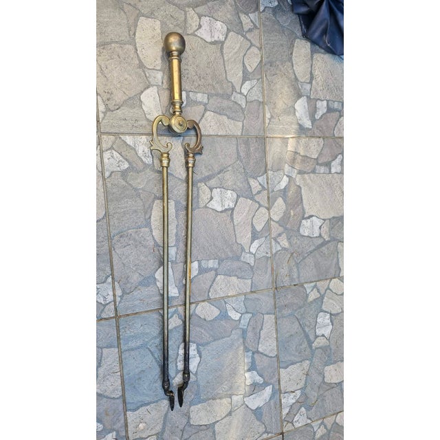 Art Nouveau Brass Fireplace Tongs, 1890s For Sale - Image 6 of 7