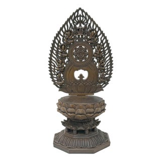 Oriental Buddha Halo Back Lotus Base Boxwood Display Stand For Sale