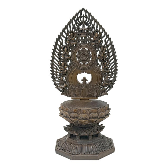 Oriental Buddha Halo Back Lotus Base Boxwood Display Stand For Sale