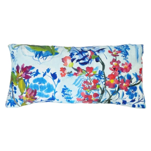 Not Yet Made - Made To Order Stunning Custom Designers Guild Majolica Cornflower Pillow - Coral Flowers For Sale - Image 5 of 5