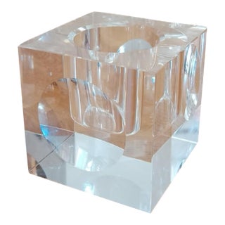 Vintage 1980’s Oleg Cassini Clear, Square Crystal Candle Holder For Sale