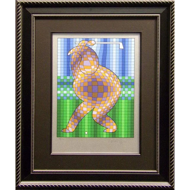 Vintage Victor Vasarely Golfer Hand Signed Limited Edition Silkscreen, Framed For Sale