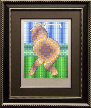 Vintage Victor Vasarely Golfer Hand Signed Limited Edition Silkscreen, Framed