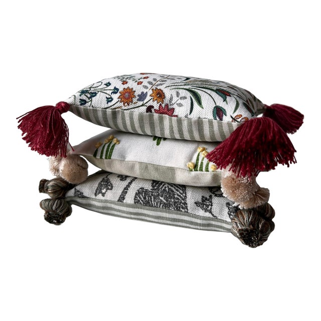 Liberty & Co, Schumacher, Chelsea Textiles, Brunschwig & Fils Lavender Filled Decorative Cushions - Set of 3 For Sale