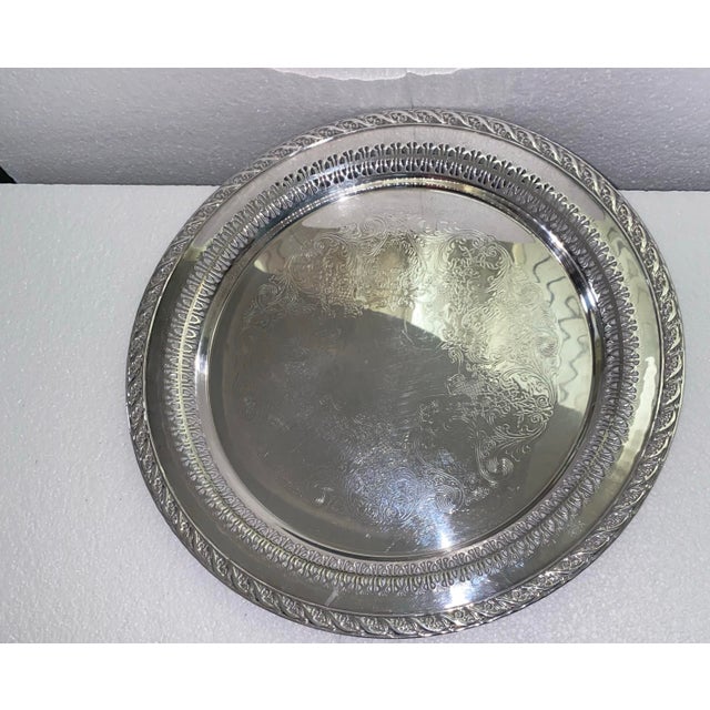 Vintage Ornate Wm. Rogers & Son "Spring Flower" Pierced Edge Silverplate Tray - 12" For Sale - Image 4 of 7