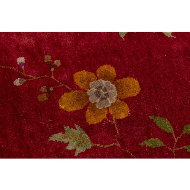 Antique Red Art Deco Chinese Handmade Wool Rug For Sale - Image 9 of 11