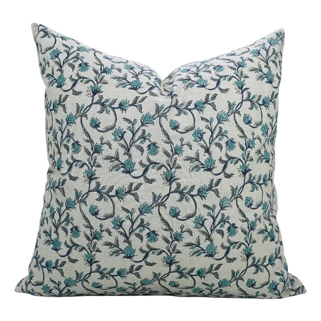 Block Printed Pillow Cover for Sofa Couch or Bed 16x16 Inch, Pure Linen - Pushp Varsha For Sale