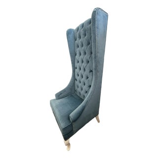 Blue Velvet Wingback Armchair – Tufted High‑Back Accent Chair With Nailhead Trim For Sale