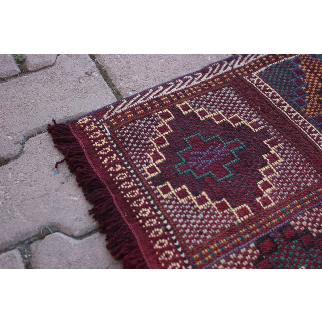1970s Tribal Burgundy Geometric Oushak Cecim Rug For Sale In Sacramento - Image 6 of 13