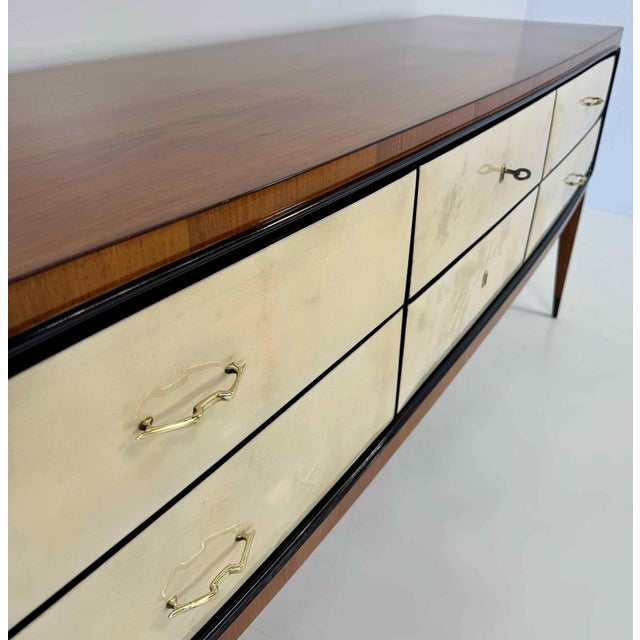 Paper Italian Art Deco Dresser in Walnut and Parchment by Paolo Buffa, 1950s For Sale - Image 7 of 12
