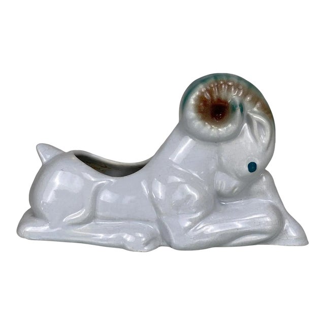 Mid-Century Art Deco Porcelain Ram Figural Planter For Sale