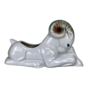 Mid-Century Art Deco Porcelain Ram Figural Planter
