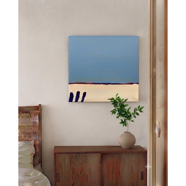 "Silent Place (Blue)" vintage minimalist abstract oil on canvas by Arizona artist Gloria Gaddis, c. 2002. Signed on lower...