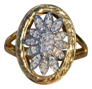 The Rhian: Ladies Floral Diamond Cocktail Ring set in 14K Gold