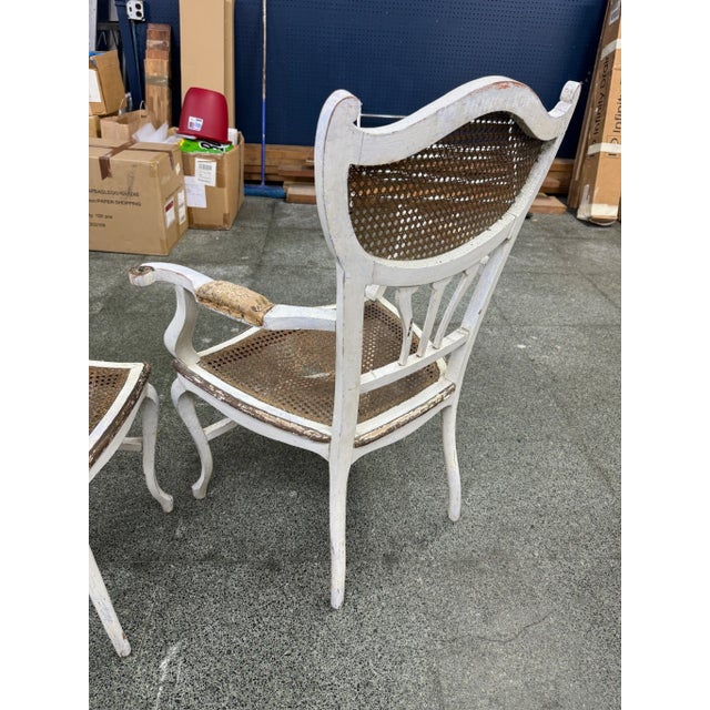 Antique White Early 20th Century Set of 4 Natural Cane & Wood Chairs in Style of Louis XV For Sale - Image 8 of 11