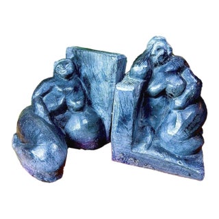 Vintage Modernist Nude Rubenesque Female Signed Bookends - Eduardo Strauch 1994 For Sale