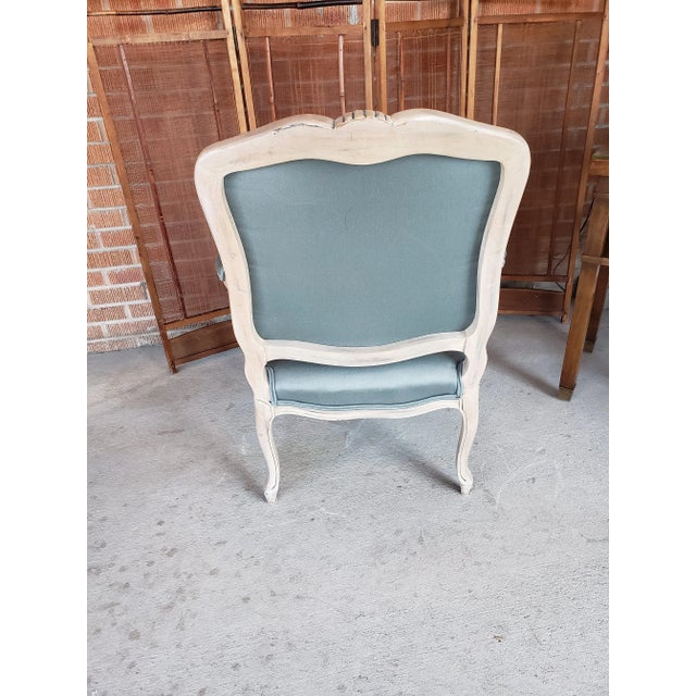 1950s Vintage Louis XV Style Armchair in Blue Gray Fabric For Sale - Image 10 of 12
