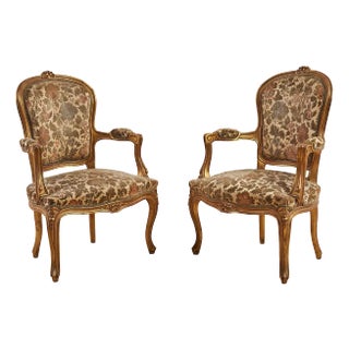 Set of Vintage Wooden Armchairs For Sale