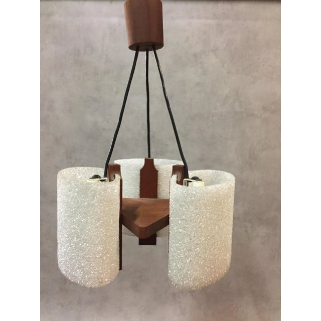 Brown Scandinavian Teak &amp; Acrylic Glass Pendant, 1960s For Sale - Image 8 of 8