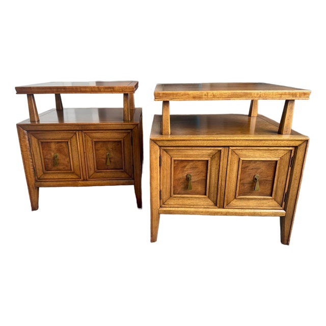 Mid 20th Century Fancher Furniture Co. Walnut Nightstands (Pair) ,Salamanca Ny, Attributed For Sale