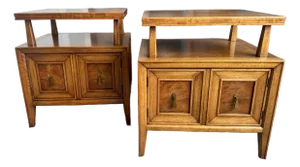 Mid 20th Century Fancher Furniture Co. Walnut Nightstands (Pair) ,Salamanca Ny, Attributed