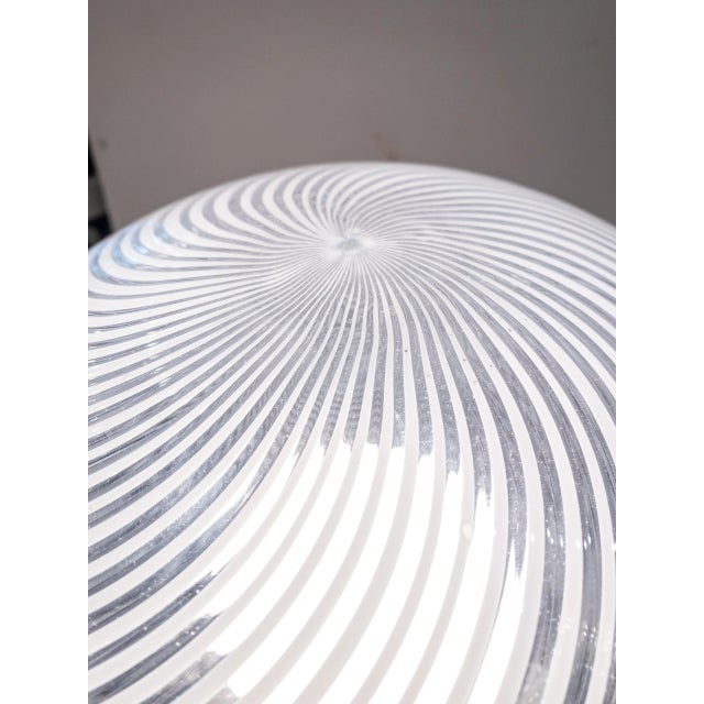 Mid Century (1960's); hand blown globe in Venini's white "Reticello" pattern. With dimmable five inch diameter LED bulb....