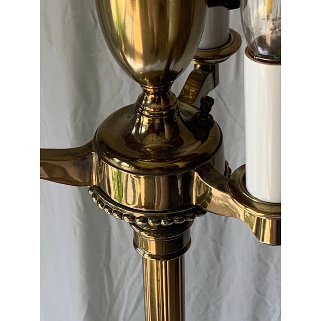 Vintage Hollywood Regency Stiffel 4-Light Torchiere Brass Floor Lamp With Milk Glass Shade For Sale - Image 6 of 10