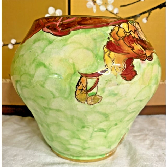 English Antique 1930s Royal Winton Grimwades England Hand-Painted Floral Art Pottery Vase For Sale - Image 3 of 6