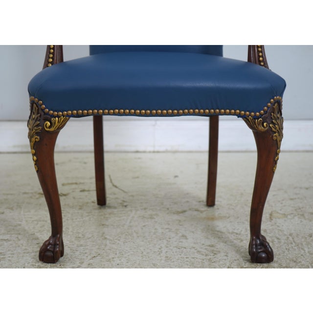 Eagle Carved Arm Blue Leather Armchair For Sale - Image 13 of 18