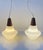 Mid-Century Modern Danish Modern White Opaline Glass and Teak Pendant Lamps by Holmegaard, 1960s, Set of 2 For Sale - Image 3 of 11