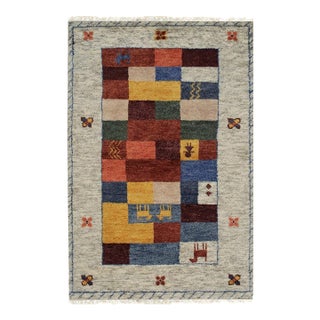6x9 Beige Multicolor Gabbeh Patchwork Hand-Knotted Wool Rug For Sale