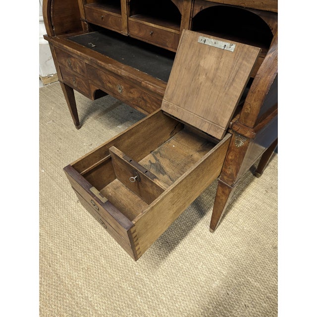 Brown Louis XVI Style Cylinder Secretary in Flame Mahogany For Sale - Image 8 of 18