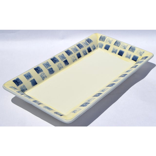 Mid-Century Modern 1980s Dansk Italy Ceramic Glazed Blue Checkered Rectangular Serving Platter For Sale - Image 3 of 16