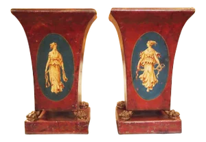 Pair of 19c. Neoclassical Tole Vases