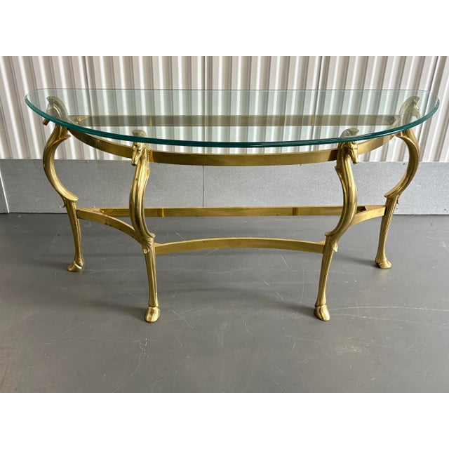 Vintage Brass Sea Horse and Glass Demi Lune Console Table For Sale - Image 11 of 11