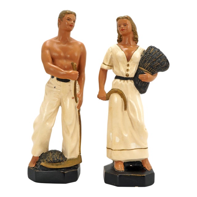 Pair Vintage Alexander Backer Abco Harvester Statues For Sale