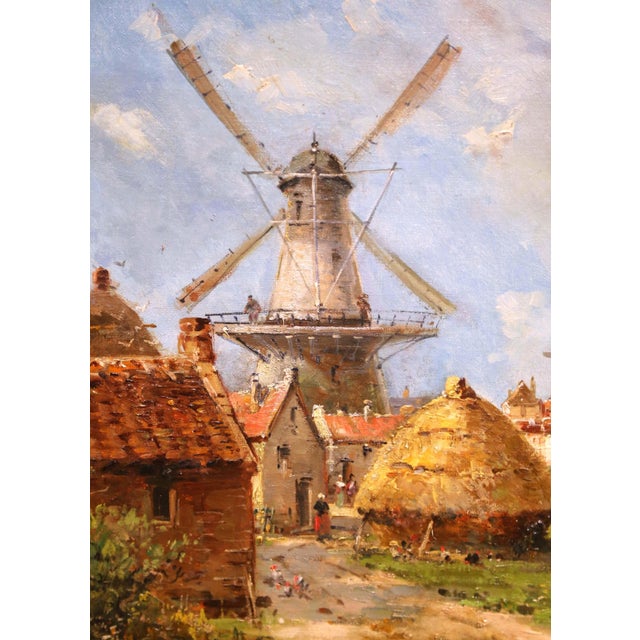 Late 19th Century 19th Century French Windmill Landscape Oil on Canvas Painting by Gustave Mascart For Sale - Image 5 of 12