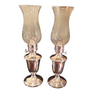 1960s Pair of Gorham Silver Plated Oil Lamps Model Yc490 For Sale