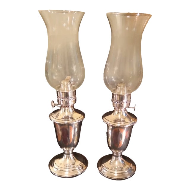 1960s Pair of Gorham Silver Plated Oil Lamps Model Yc490 For Sale