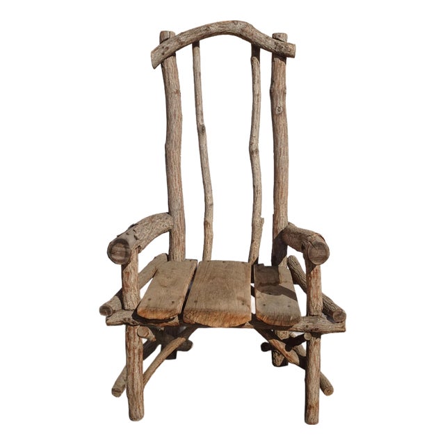 Large Primitive Rustic Tree Branch Throne Arm Chair ~ Raw Wood Limbs For Sale