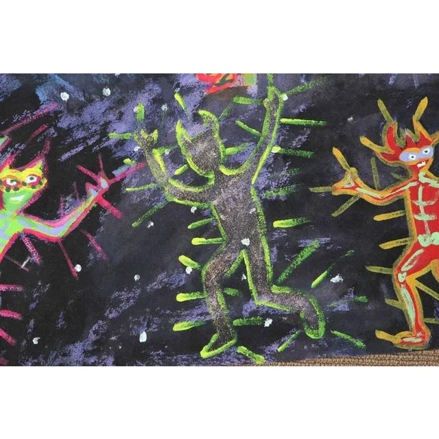 1999 “Vibrancy in Movement” Neo Expressionist Folk Art Painting on Mixed Media For Sale - Image 4 of 9