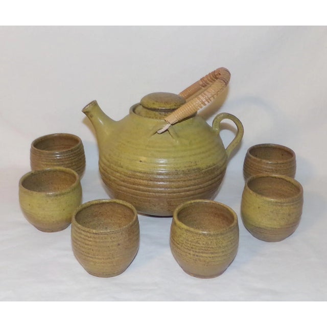 Vintage McMillin Chartreuse Studio Pottery Tea Set Hand Made Hand Thrown Pottery- 8 Pieces For Sale - Image 13 of 13