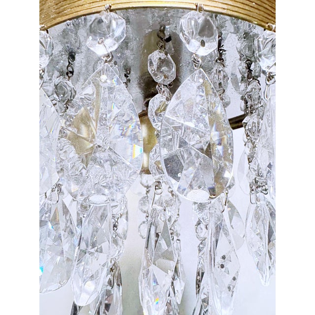 1960s Vintage Mid-Century Brass Chandelier With Diamond Cut Crystals For Sale - Image 5 of 9